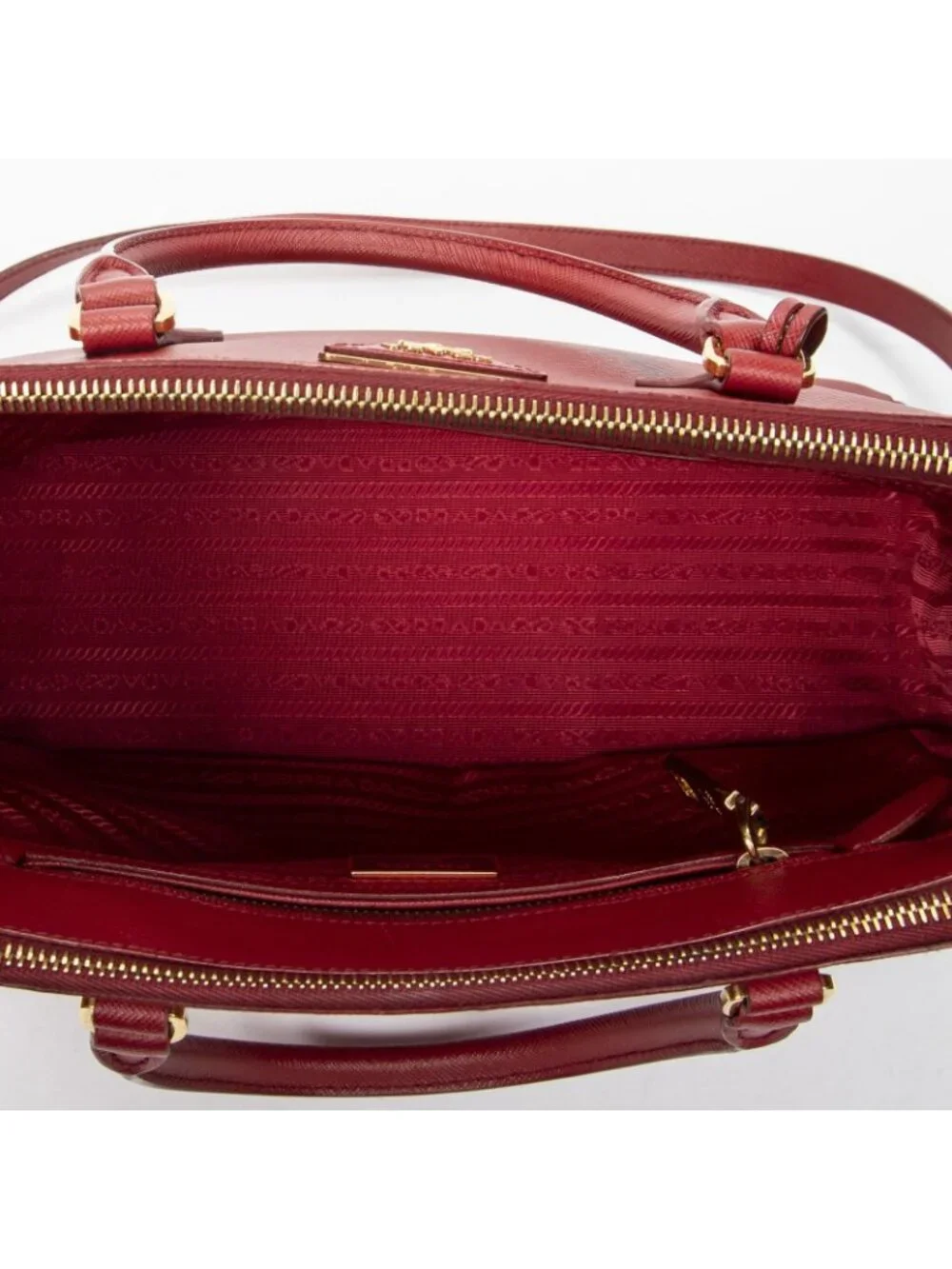 Prada Large Double Zip Galleria Tote Red Saffiano Leather
